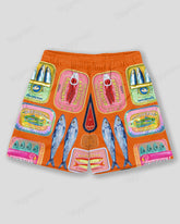Big & Tall Men's Hawaiian Orange Graffiti Vintage Sardines Canned Print Sports Mesh Quick-Dry Shorts
